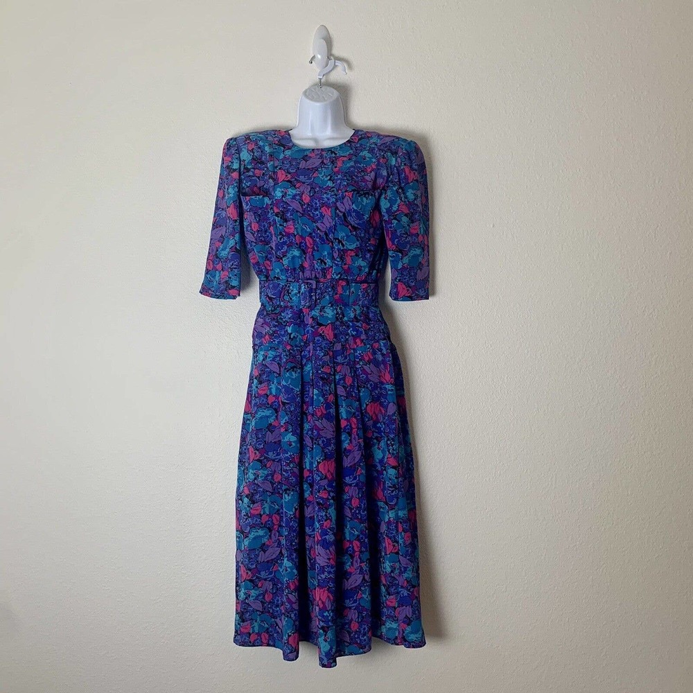 Vintage OOPS CALIFORNIA Womens Dress Size 3 Floral Tropical Midi Belted